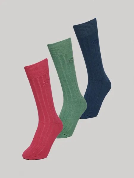 Носки унисекс из смеси органического хлопка в рубчик с круглым вырезом Superdry, вишневый/зеленый/темно-синий