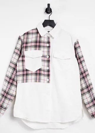 Белая джинсовая рубашка с клетчатыми вставками в стиле колор-блок Missguided-Белый