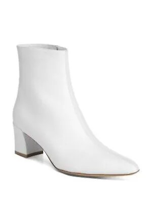 ВИНС. Женские белые кожаные ботинки Lanica Comfort с миндалевидным носком на блочном каблуке 9,5 м