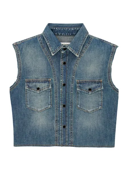 Укороченная рубашка без рукавов из денима Dusty Medium Vintage Blue Saint Laurent, винтаж