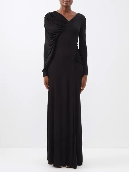 Асимметричное платье макси из джерси с драпировкой Saint Laurent, черный