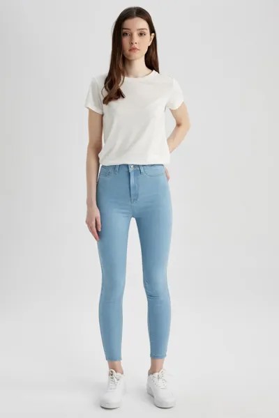 Супероблегающие джинсовые брюки-джеггинсы с высокой талией DeFacto, синий