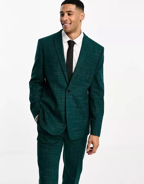 Пиджак Asos Design Slim Suit In Crosshatch, зеленый