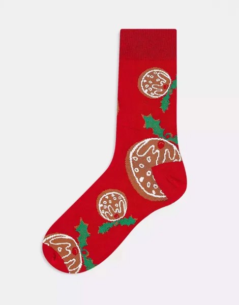 Красные носки с рождественским пудингом ASOS