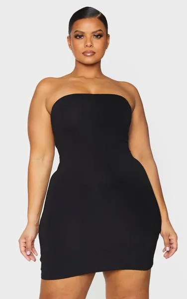 PrettyLittleThing Черное базовое облегающее платье-бандо из джерси Plus