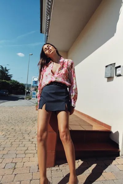Рубашка с цветочным принтом ZARA, разноцветный