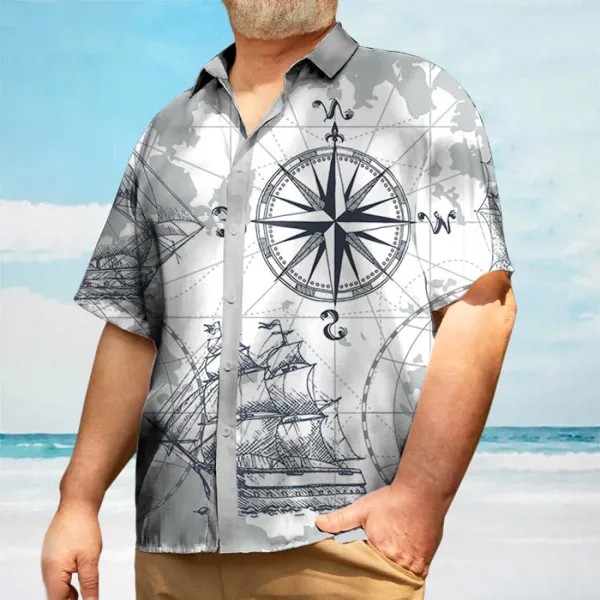 Мужская рубашка с коротким рукавом и принтом Hawaiian Sailing Compass