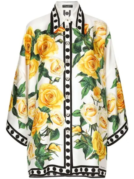 Dolce & Gabbana шелковая рубашка с цветочным принтом, белый
