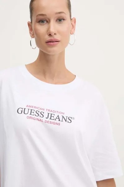 Хлопковая футболка Guess Jeans, белый