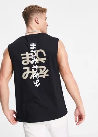 Черная oversized-майка с надписью на японском языке Jack & Jones Originals-Черный цвет
