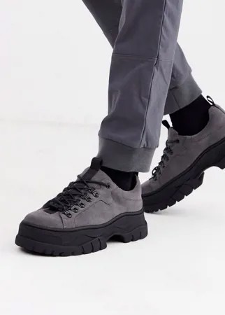 Серые туфли из искусственной замши со шнуровкой ASOS DESIGN-Серый