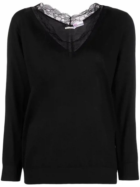 RED Valentino джемпер с кружевом и V-образным вырезом