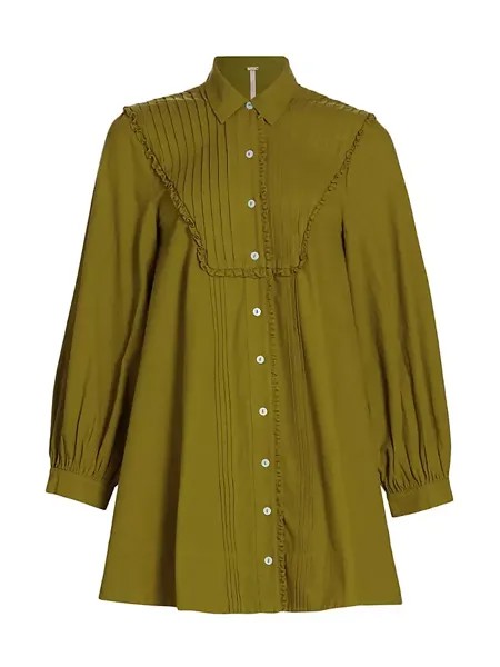 Хлопковое платье-рубашка с защипами вишневого цвета Free People, цвет green moss