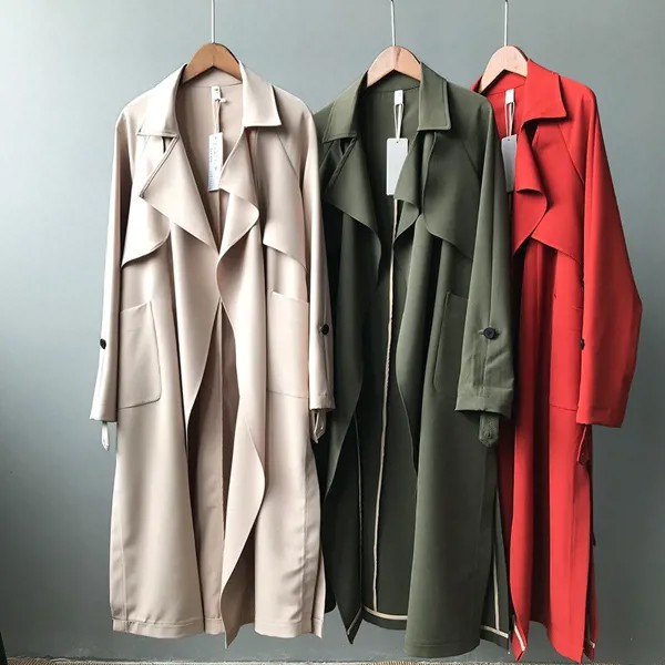 2020 весеннее женское длинное пальто с отложным воротником Harajuku женский армейский зеленый плащ