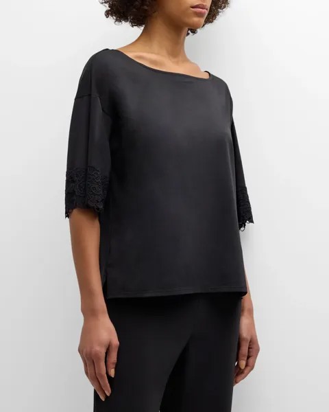 Футболка Bliss Harmony с кружевной отделкой и рукавами до локтя Natori, цвет Black