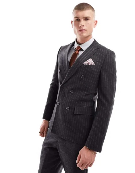 Harry Brown Wedding твидовый двубортный пиджак в коричневую полоску