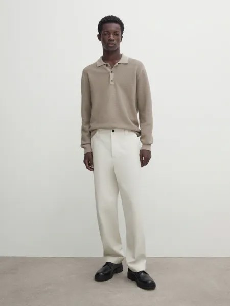 Фактурный вязаный свитер с воротником-поло Massimo Dutti, оранжевый