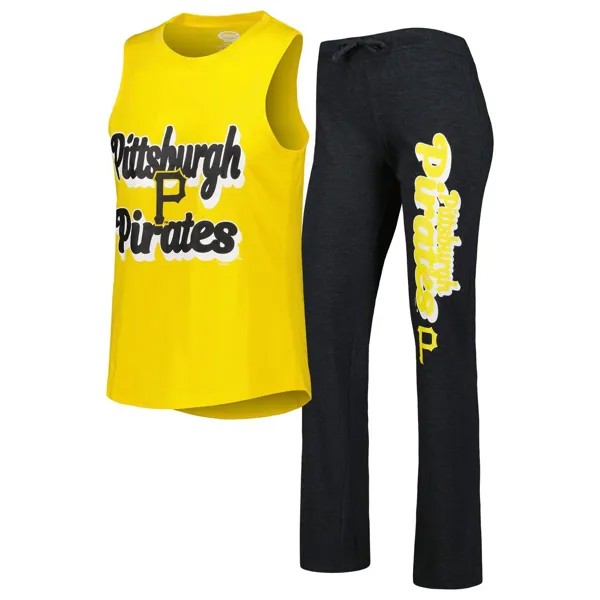 Женский спортивный черный/золотой спортивный комплект Pittsburgh Pirates Wordmark Meter, майка и брюки для сна