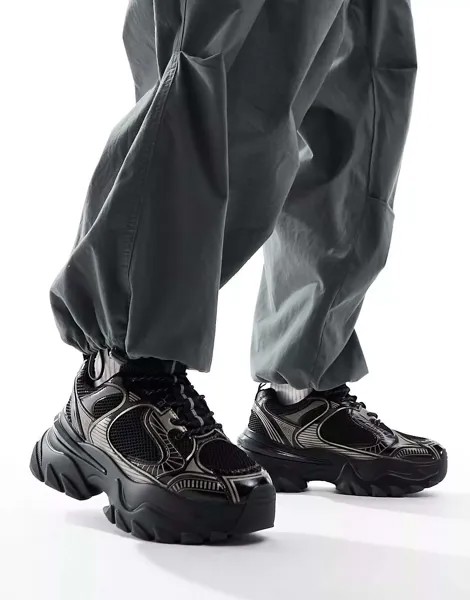 Черные массивные кроссовки ASOS с металлическими вставками