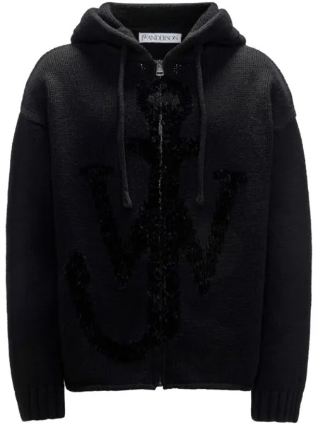 JW Anderson толстовка с капюшоном на молнии с логотипом якоря, черный