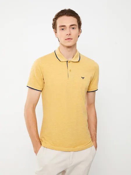 Мужская футболка из пике с короткими рукавами и воротником-поло LCWAIKIKI Basic, горчичный желтый меланж