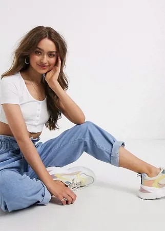Белый кроп-топ в рубчик на кнопках ASOS DESIGN Petite
