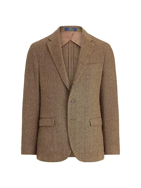 Спортивное пальто из смесовой шерсти с узором «елочка» на двух пуговицах Polo Ralph Lauren, цвет brown tan
