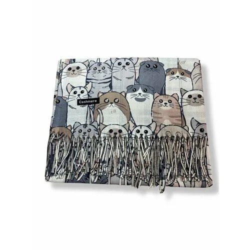 Платок Cashmere, кашемир, с бахромой, 100х100 см, коричневый, бежевый