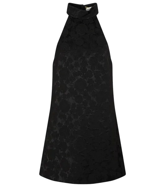 Стеганое мини-платье с цветочным принтом SAINT LAURENT, черный
