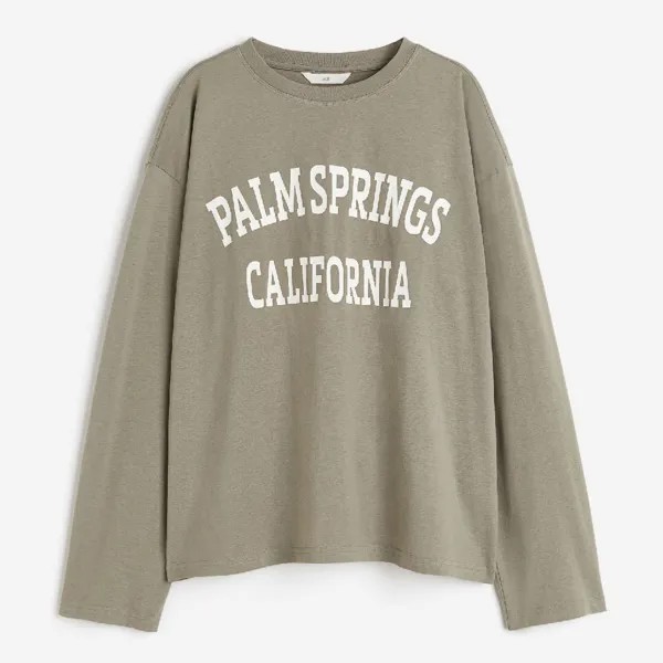 Лонгслив H&M Oversized Printed Palm Springs, хаки