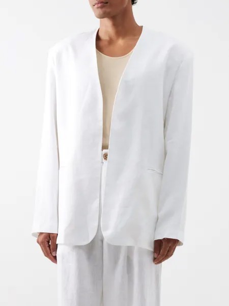 Льняной пиджак без воротника с открытым передом Albus Lumen, белый