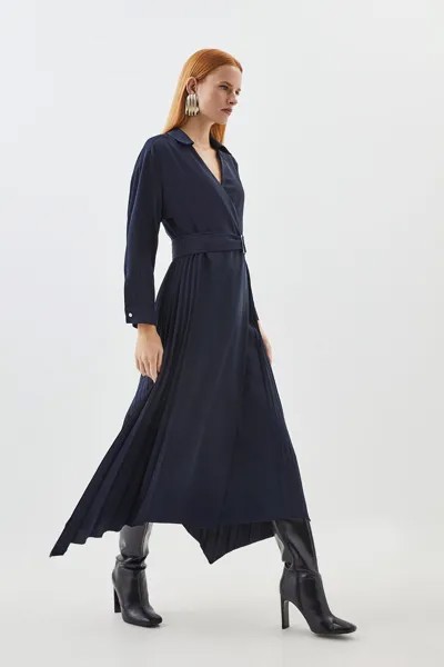 Мягкое приталенное платье-рубашка со складками и поясом Karen Millen, темно-синий