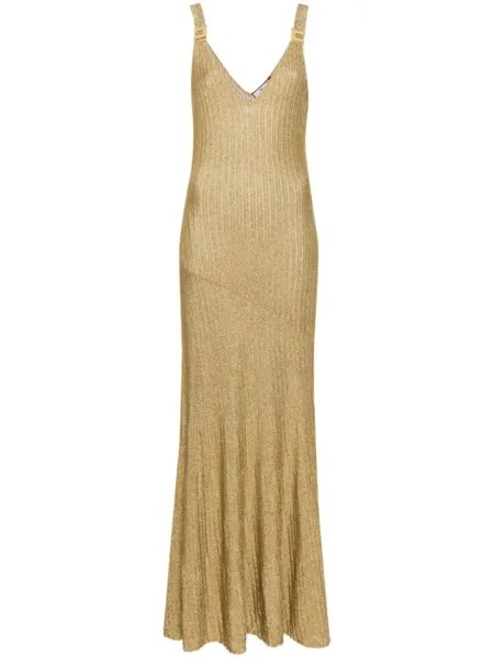 Elisabetta Franchi платье с V-образным вырезом и люрексом, золотой