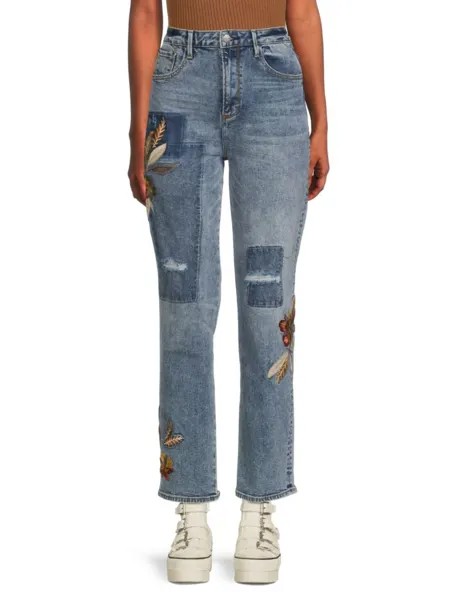 Прямые джинсы Stella с цветочным принтом и пэчворком Driftwood, цвет Medium Wash