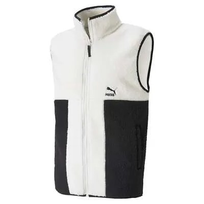 Puma Clsx Sherpa Gilet Full Zip Vest Mens Off White Повседневная спортивная верхняя одежда 53