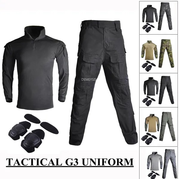 Военная Тактическая форма, уличная одежда для страйкбола, пейнтбола, стрельбы, армейская камуфляжная рубашка и брюки с наколенниками и налокотниками