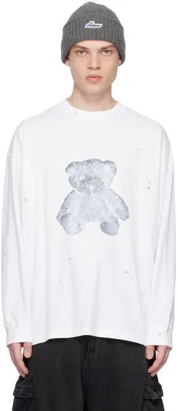 Белая футболка с длинным рукавом и принтом Тедди с жемчужным ожерельем We11done