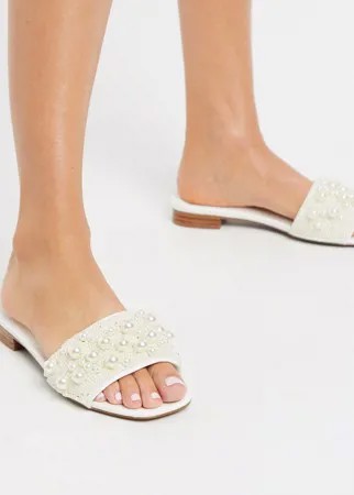 Белые сандалии-мюли с искусственным жемчугом ASOS DESIGN-Белый