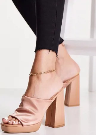 Нежно-розовые атласные мюли на платформе Topshop Rock-Розовый цвет