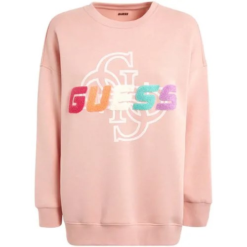 Свитшот GUESS, силуэт свободный, без капюшона, без карманов, размер M, розовый