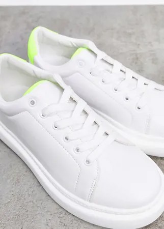 Бело-лаймовые кроссовки для широкой стопы на шнуровке ASOS DESIGN-Белый