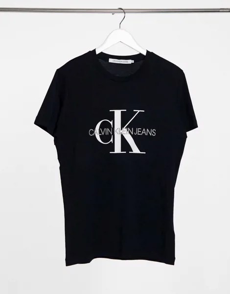 Черная зауженная футболка с монограммой Calvin Klein Jeans-Черный