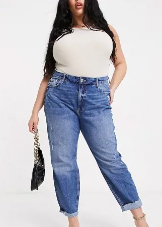 Голубые выбеленные джинсы в винтажном стиле с необработанным краем и моделирующим эффектом River Island Plus Carrie-Голубой