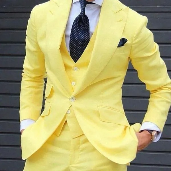 2021 пользовательская Мужская одежда, Роскошные Модные приталенные желтые смокинги для жениха большого размера с отложным воротником, мужские костюмы для свадебной вечеринки