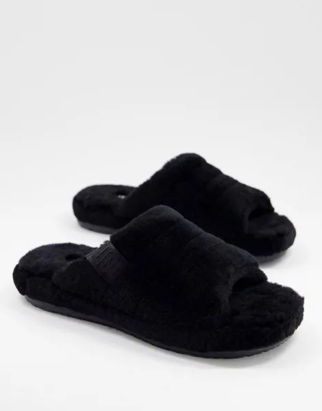Черные пушистые слиперы из овчины Ugg fluff you-Черный цвет