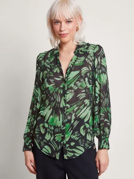 Прозрачная блузка с принтом Ophelia Monsoon, черный/зеленый