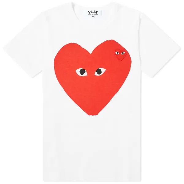Футболка Comme Des Garcons Play Women'S Double Heart Print T-Shirt, цвет White & Red