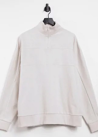 Oversized свитшот цвета экрю с короткой молнией и петельчатой изнанкой COLLUSION Unisex-Белый