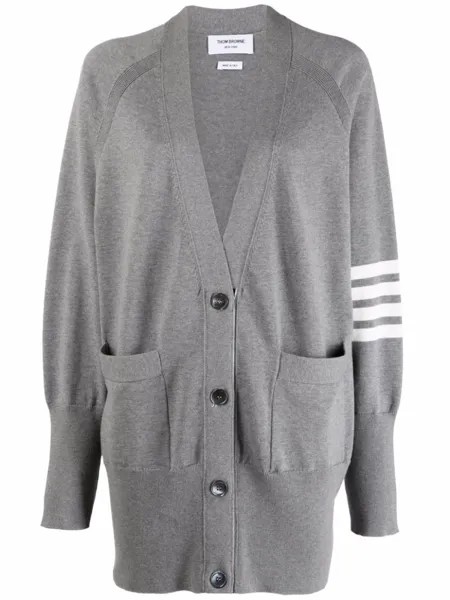 Кардиган с полосками 4-Bar Thom Browne, серый