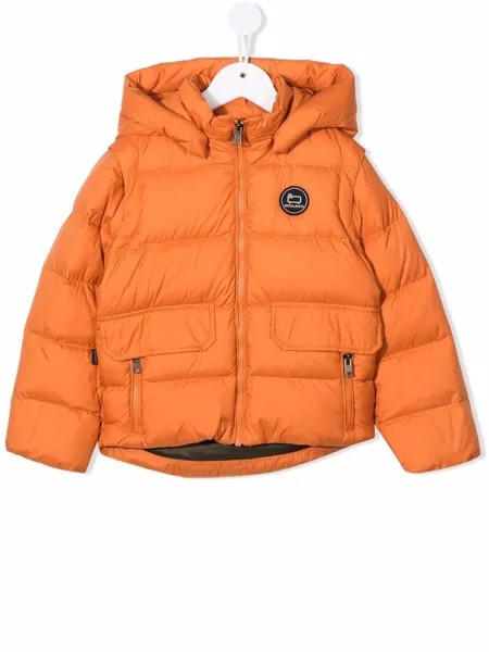 Woolrich Kids пуховик с капюшоном и нашивкой-логотипом